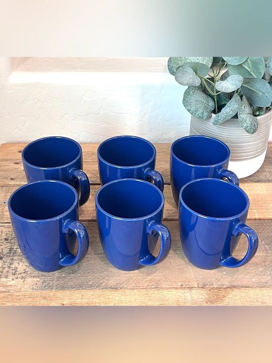 Corelle Other - Vintage Corelle Coordinates Cobalt Blue Stoneware Mugs - Set of 6
